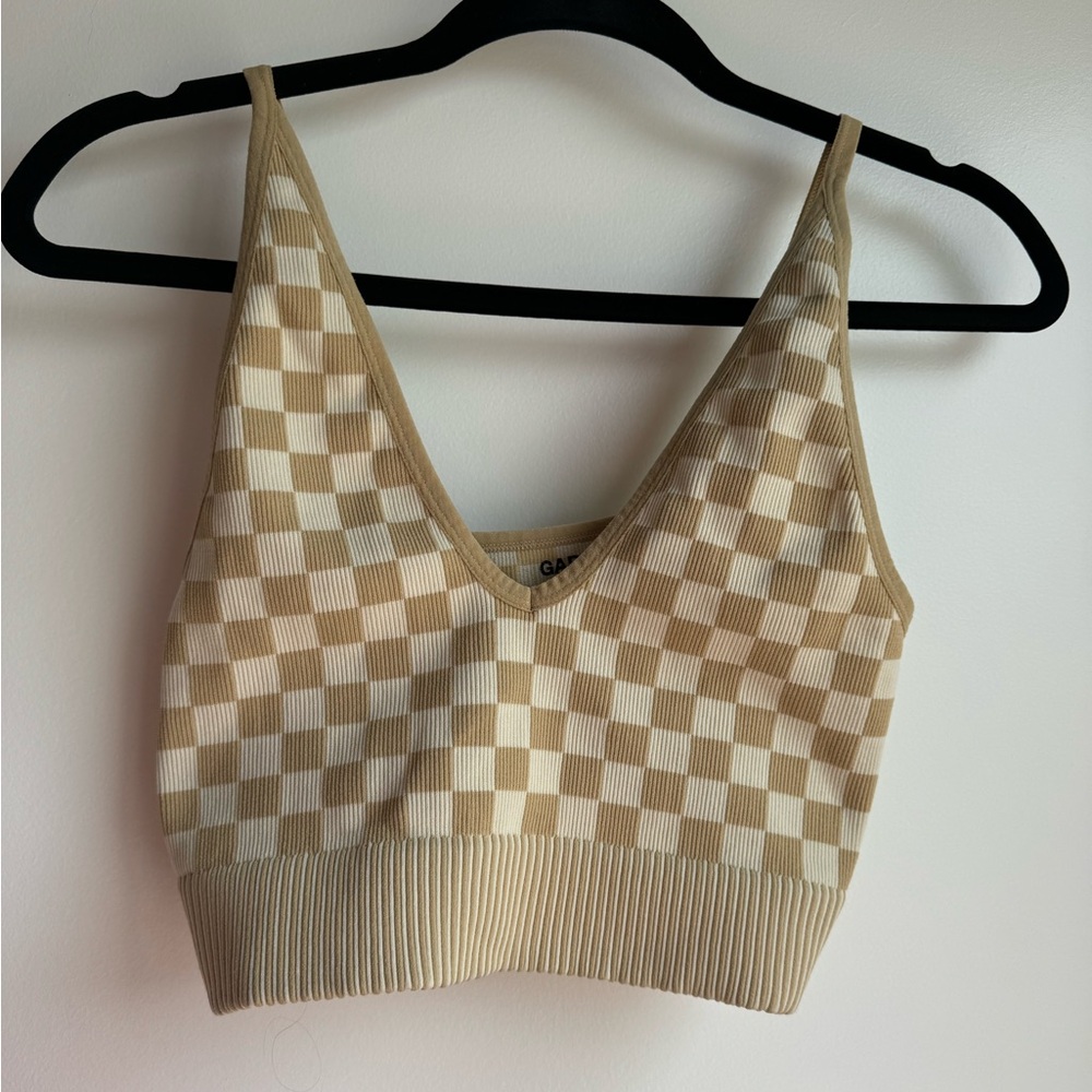 Garage Tan Checkered Top